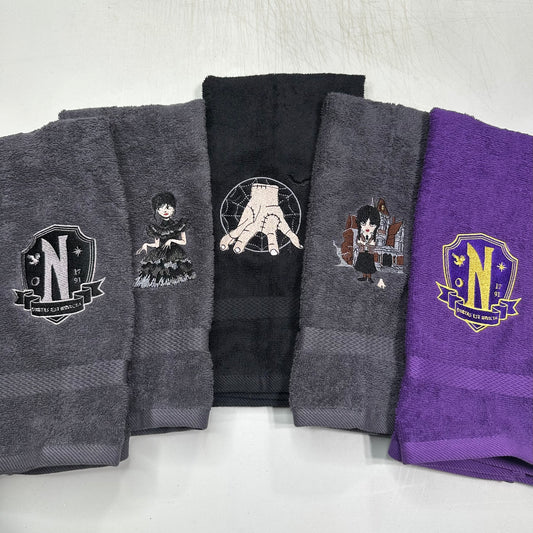 Wednesday Nevermore Towels Embroidered Hand Towel Bathroom Home Decor Addams Family Goth Witch Magic Halloween