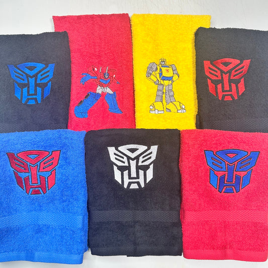 Transformers Towels Embroidered Hand Towel Bathroom Home Decor Autobots Robots Optimus Prime Bumblebee