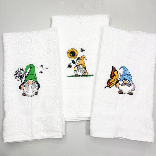 Gnome Towels Embroidered Hand Towel Bathroom Home Decor Spring Flowers