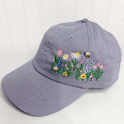 Floral Embroidered Dad Hat Unstructured Cotton Twill Adjustable Closure Casual Boho Wildflowers25 Gift