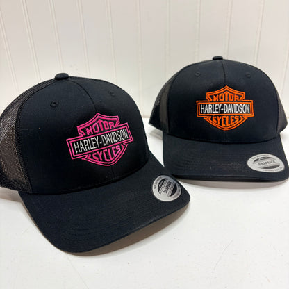 Harley Davidson Hat Embroidered Yupoong Trucker Mesh Snapback Black or White Casual Novelty Gift