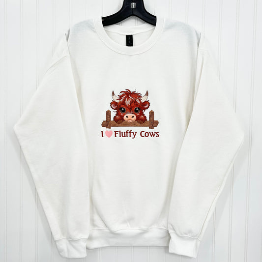 Highland Cow Embroidered Sweatshirt ADULT Hoodie / Crewneck Unisex I Love Fluffy Cows Farm Animal Lover Gift