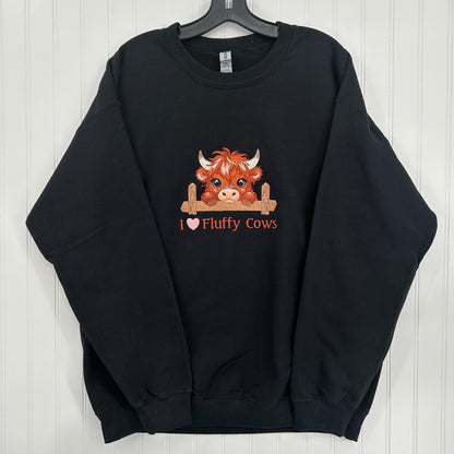 Highland Cow Embroidered Sweatshirt ADULT Hoodie / Crewneck Unisex I Love Fluffy Cows Farm Animal Lover Gift