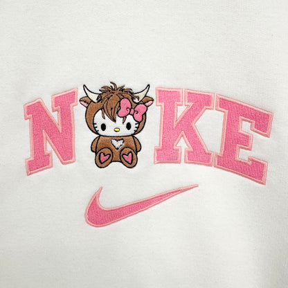 Nike Hello Kitty Highland Cow Embroidered ADULT Hoodie / Crewneck Sweatshirt Unisex