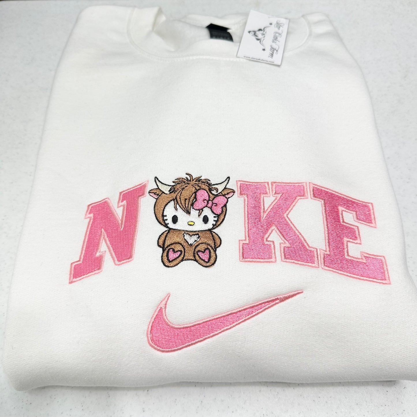 Nike Hello Kitty Highland Cow Embroidered ADULT Hoodie / Crewneck Sweatshirt Unisex