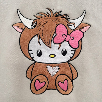 Hello Kitty Highland Cow Embroidered TODDLER Crewneck Sweatshirt