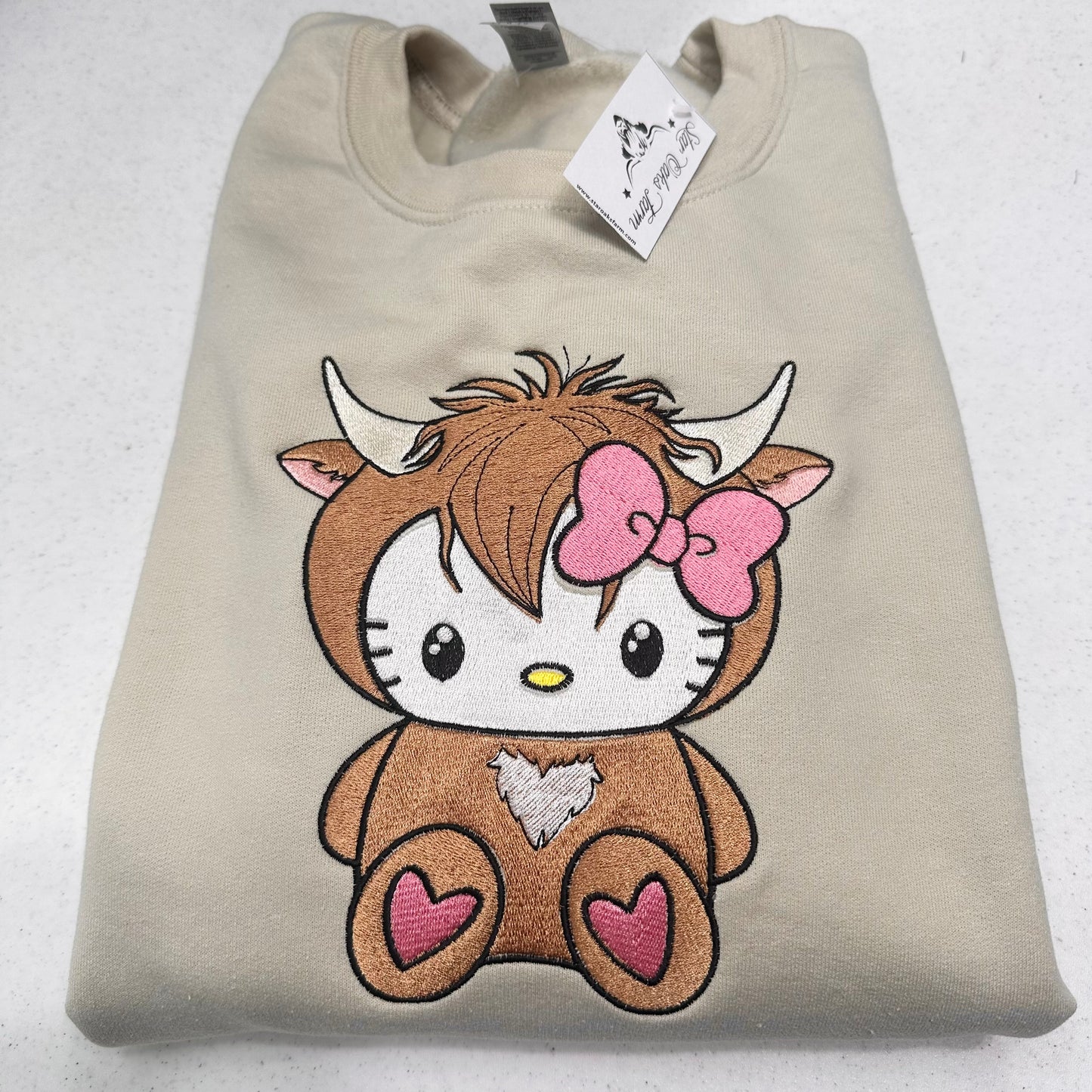 Hello Kitty Highland Cow Embroidered ADULT Hoodie / Crewneck Sweatshirt Unisex