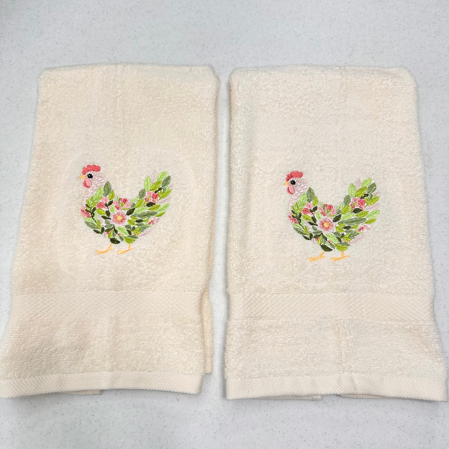 Floral Chicken Embroidered Hand Towels
