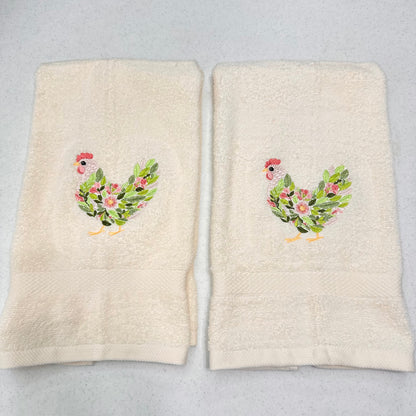 Floral Chicken Embroidered Hand Towels