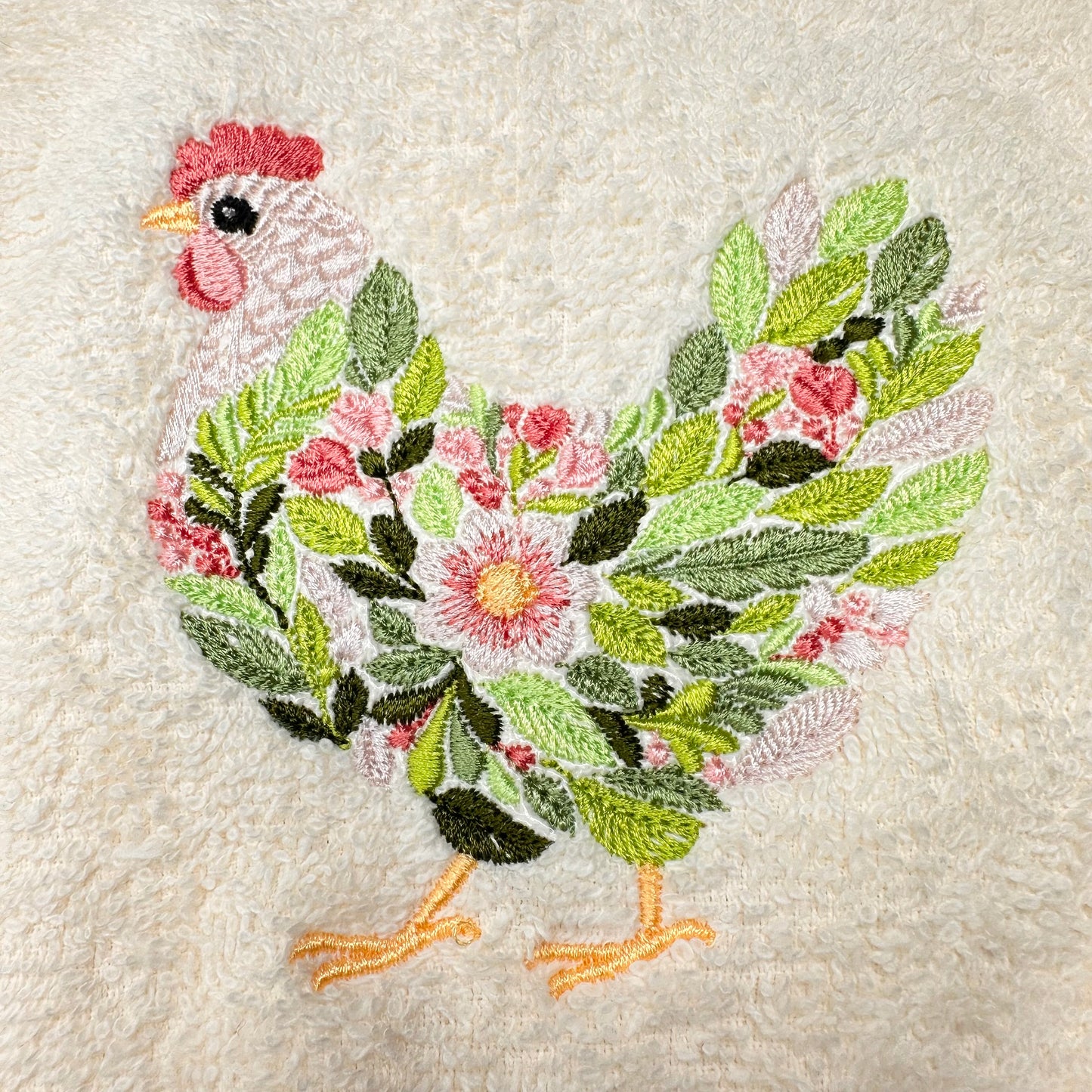 Floral Chicken Embroidered Hand Towels