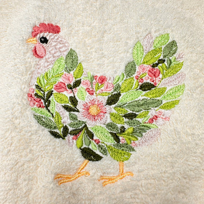 Floral Chicken Embroidered Hand Towels