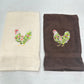 Chicken Towels Embroidered Hand Towel Set Hen Rooster Beige Brown Bathroom Home Farm Decor