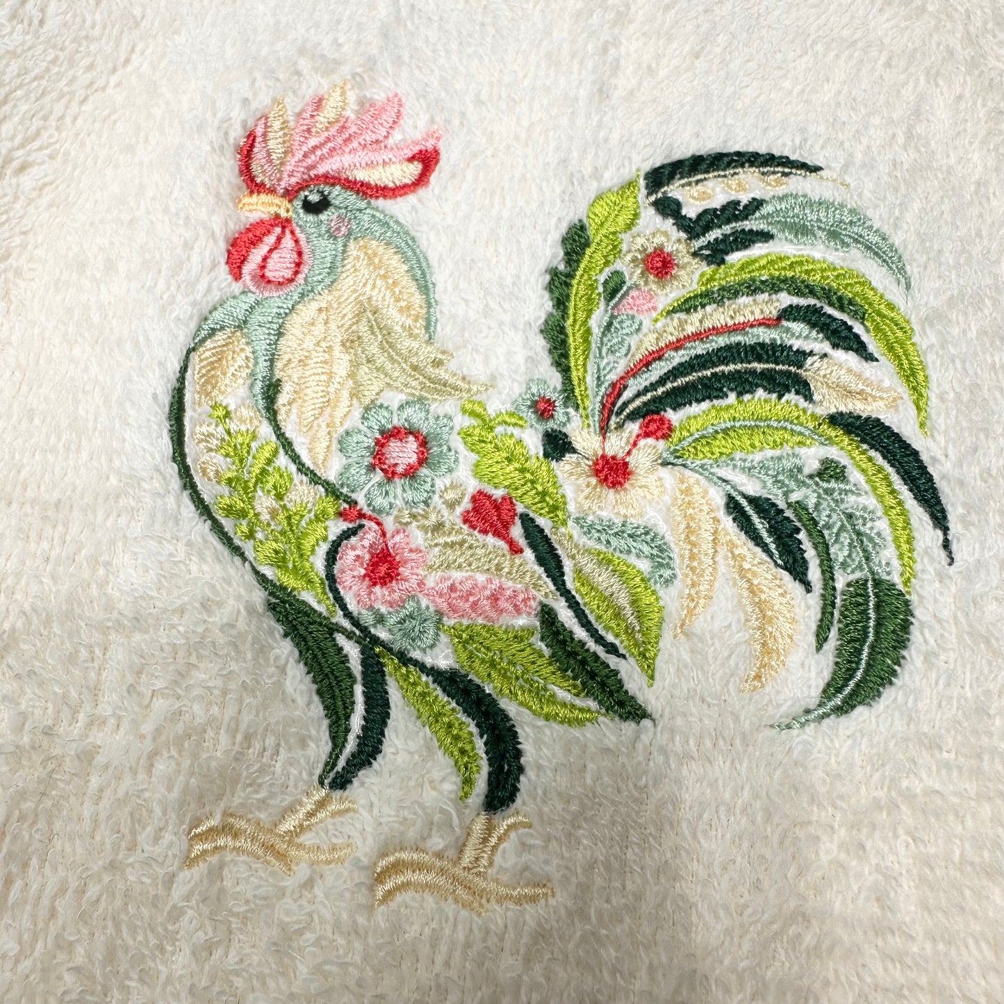 Floral Chicken Embroidered Hand Towels