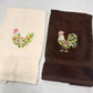 Chicken Towels Embroidered Hand Towel Set Hen Rooster Beige Brown Bathroom Home Farm Decor