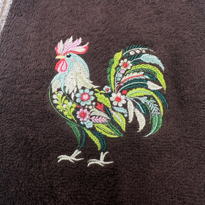Chicken Towels Embroidered Hand Towel Set Hen Rooster Beige Brown Bathroom Home Farm Decor