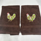 Chicken Towels Embroidered Hand Towel Set Hen Rooster Beige Brown Bathroom Home Farm Decor