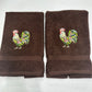 Chicken Towels Embroidered Hand Towel Set Hen Rooster Beige Brown Bathroom Home Farm Decor