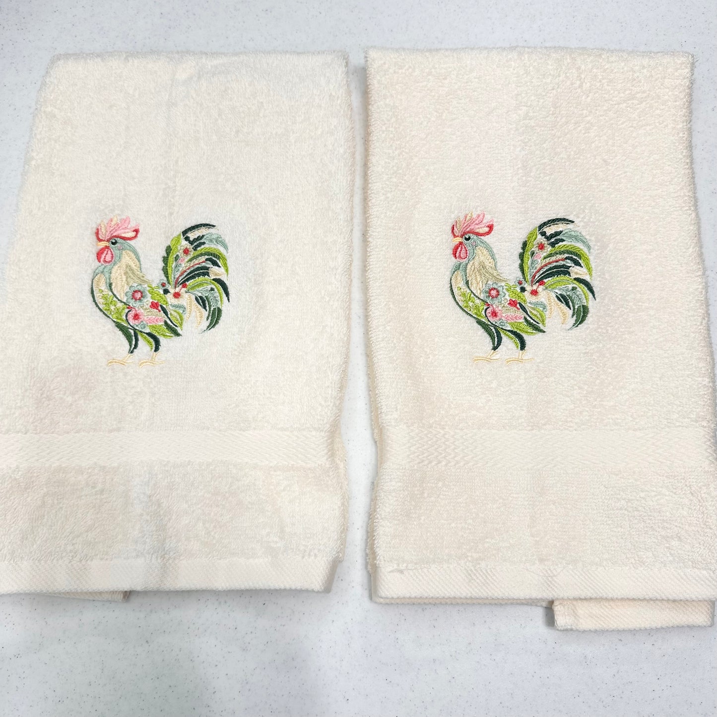 Floral Chicken Embroidered Hand Towels