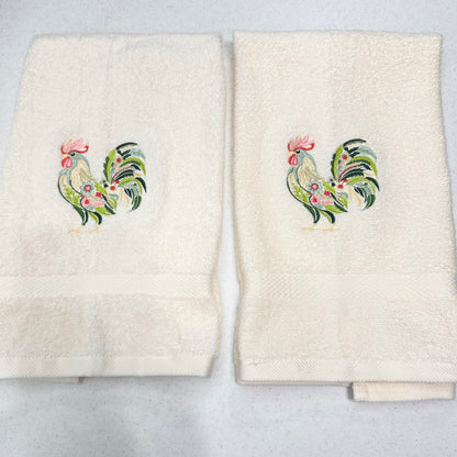 Floral Chicken Embroidered Hand Towels