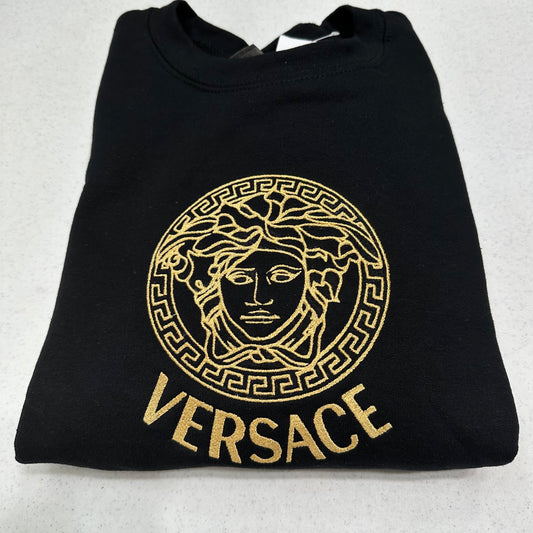Versace Logo Embroidered ADULT Hoodie / Crewneck Sweatshirt Unisex GOLD Font