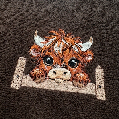 Highland Cow Towels Embroidered Hand Towel Set Beige Brown Cute Bathroom Home Farm Decor