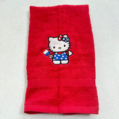 Hello Kitty Towels Embroidered July 4th Hand Towel Set Cute Girly Bathroom Holiday Decor Stars Stripes