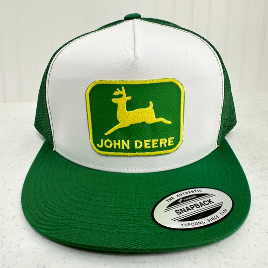 YP Classics John Deere Trucker Hat Embroidered Patch Green White Unisex
