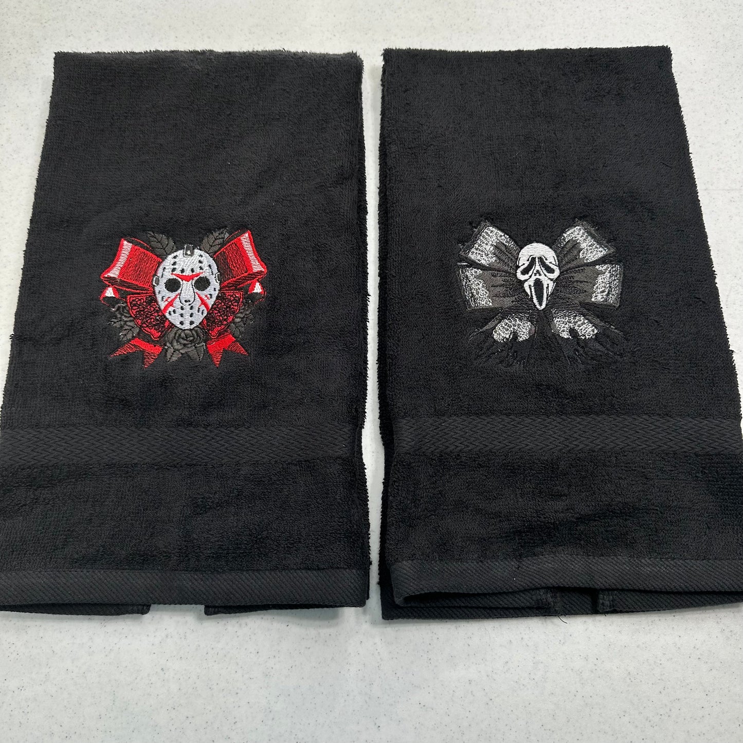 Halloween Hand Towel Set Embroidered Horror Movie Freddy Jason Scream Ghostface Pennywise Chucky Beetlejuice