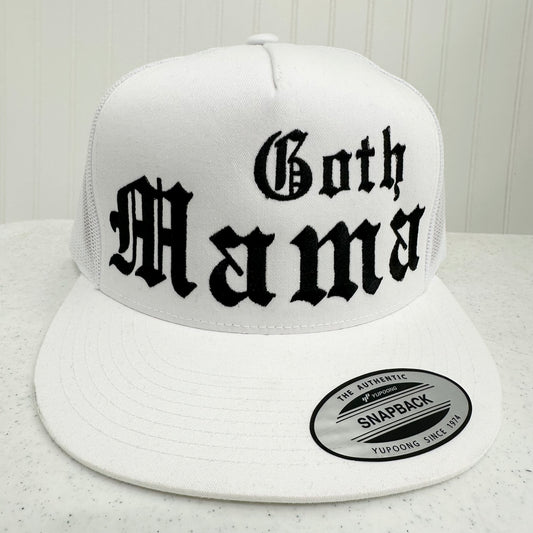 YP Classics Goth Mama Trucker Hat Embroidered White Unisex Mom Gift