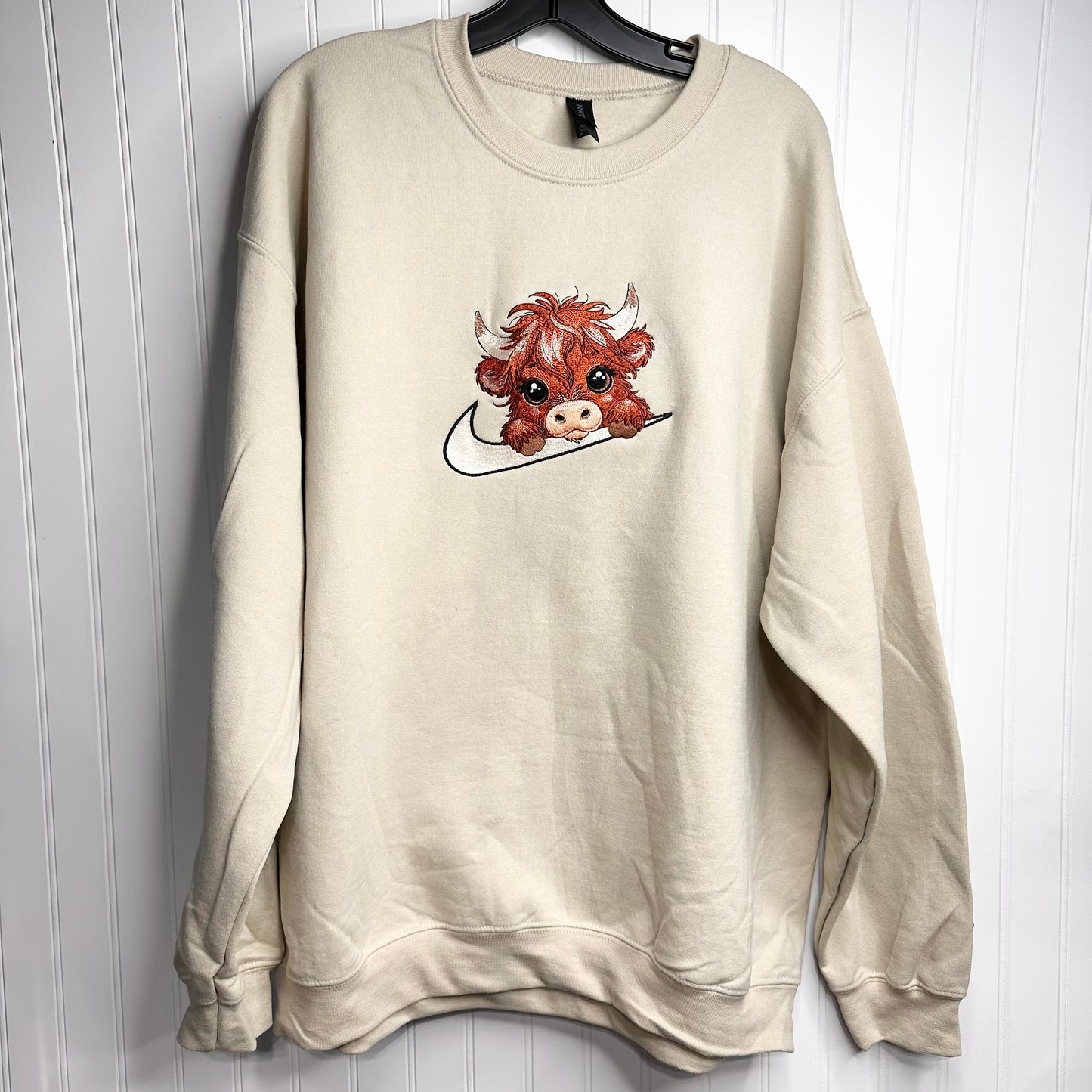 Nike Highland Cow Swoosh Embroidered ADULT Hoodie / Crewneck Sweatshirt Unisex Farm Animal