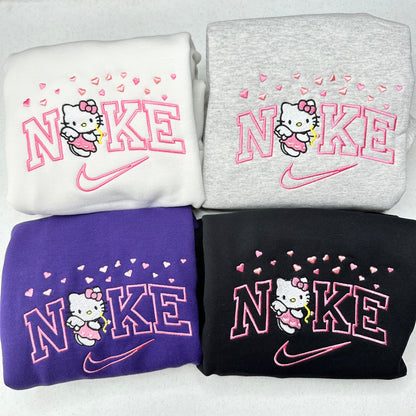 Nike Hello Kitty Hearts Sweatshirt Embroidered YOUTH Hoodie / Crewneck Kids Boy Girl Unisex Cat Anime Cozy Gift