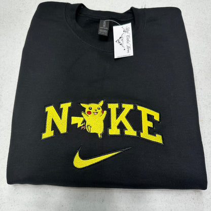 pokemon pikachu with nike logo on a black sweatshirt