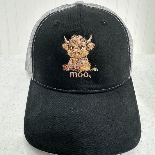 Grumpy Highland Cow Embroidered Mesh Trucker Hat