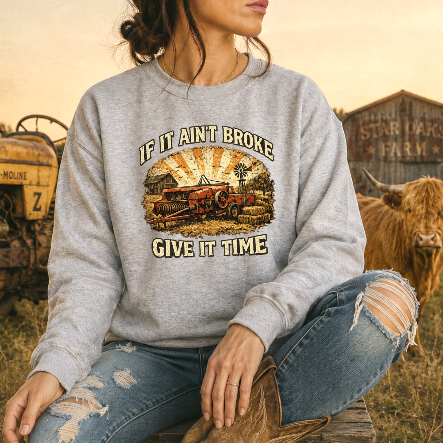 If It Aint Broke Graphic Tee T-shirt or Sweatshirt ADULT Unisex Hoodie / Crewneck Funny Farm Machinery Western Ranch Life