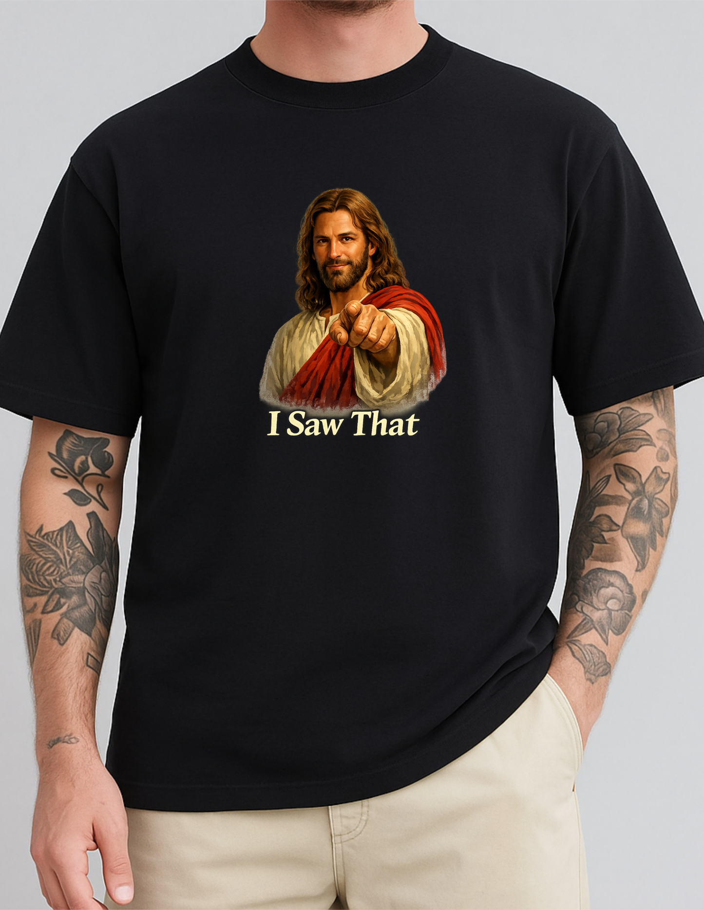Jesus Funny Graphic Tee T-shirt or Sweatshirt ADULT Unisex Hoodie / Crewneck I Saw That Religious Humor Gift