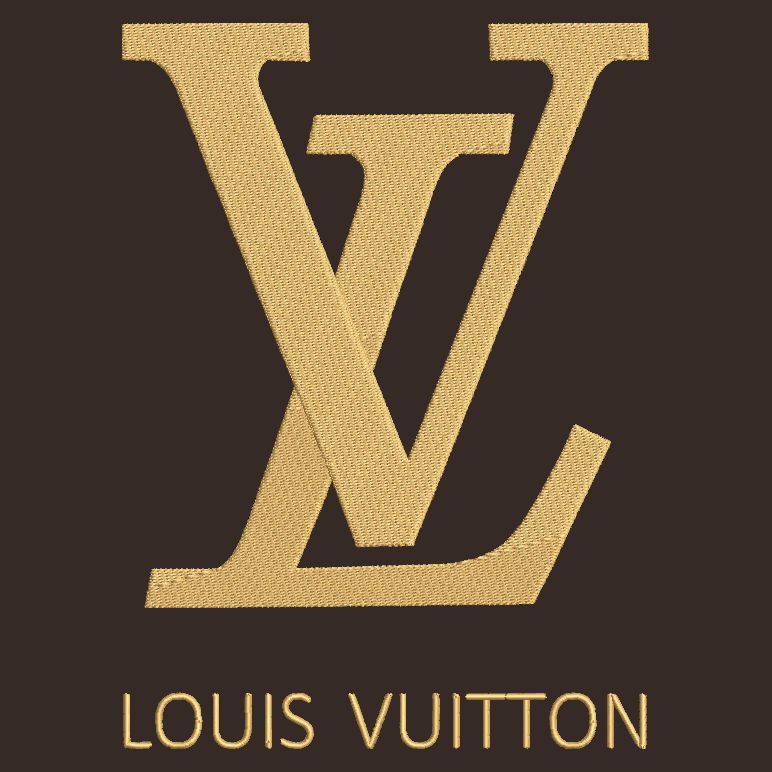 Louis Vuitton logo with gold lettering on a black background