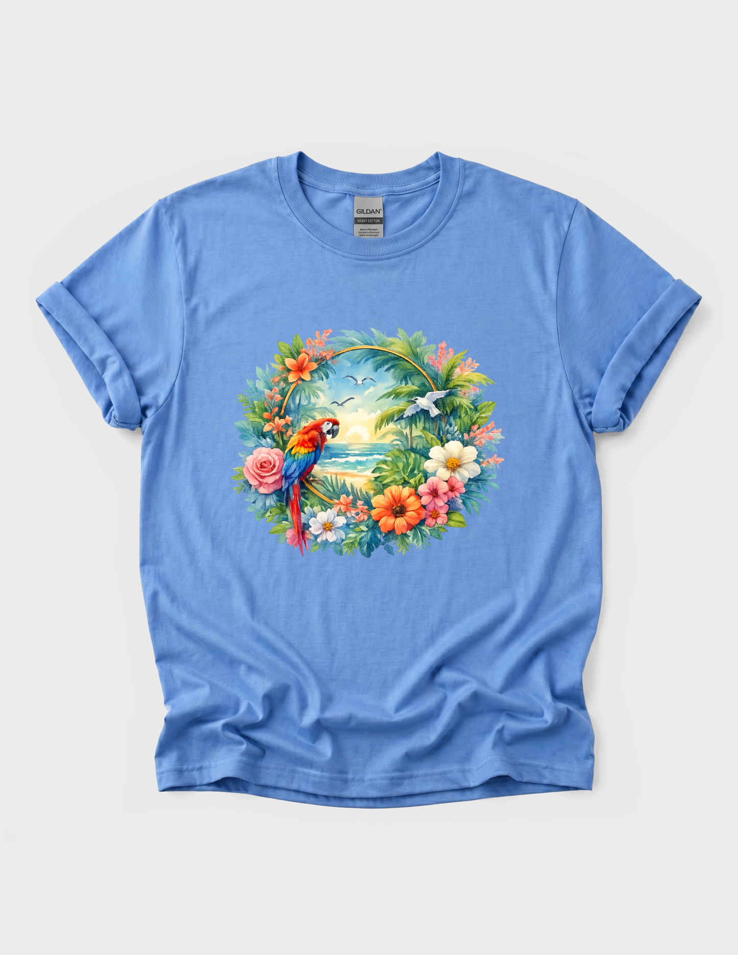Tropical Bird Graphic Tee T-shirt or Sweatshirt ADULT Unisex Hoodie / Crewneck Mackaw Colorful Floral Summer Beach Vacation Vibes