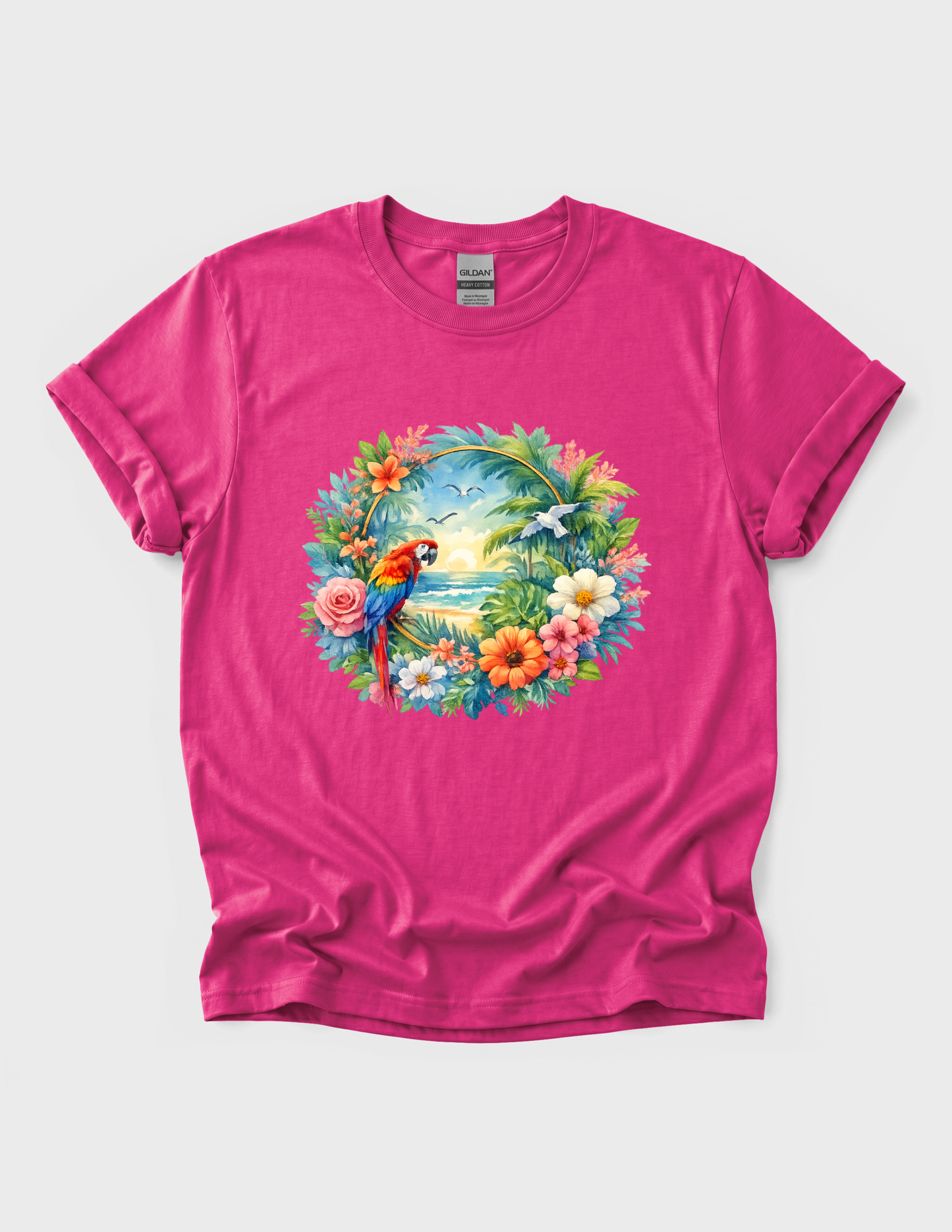 Tropical Bird Graphic Tee T-shirt or Sweatshirt ADULT Unisex Hoodie / Crewneck Mackaw Colorful Floral Summer Beach Vacation Vibes