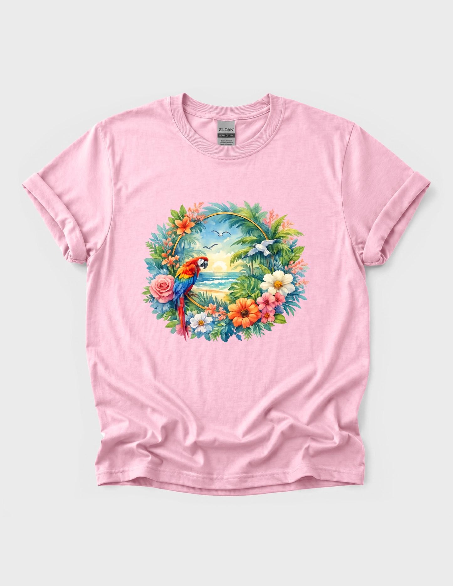 Tropical Bird Graphic Tee T-shirt or Sweatshirt ADULT Unisex Hoodie / Crewneck Mackaw Colorful Floral Summer Beach Vacation Vibes