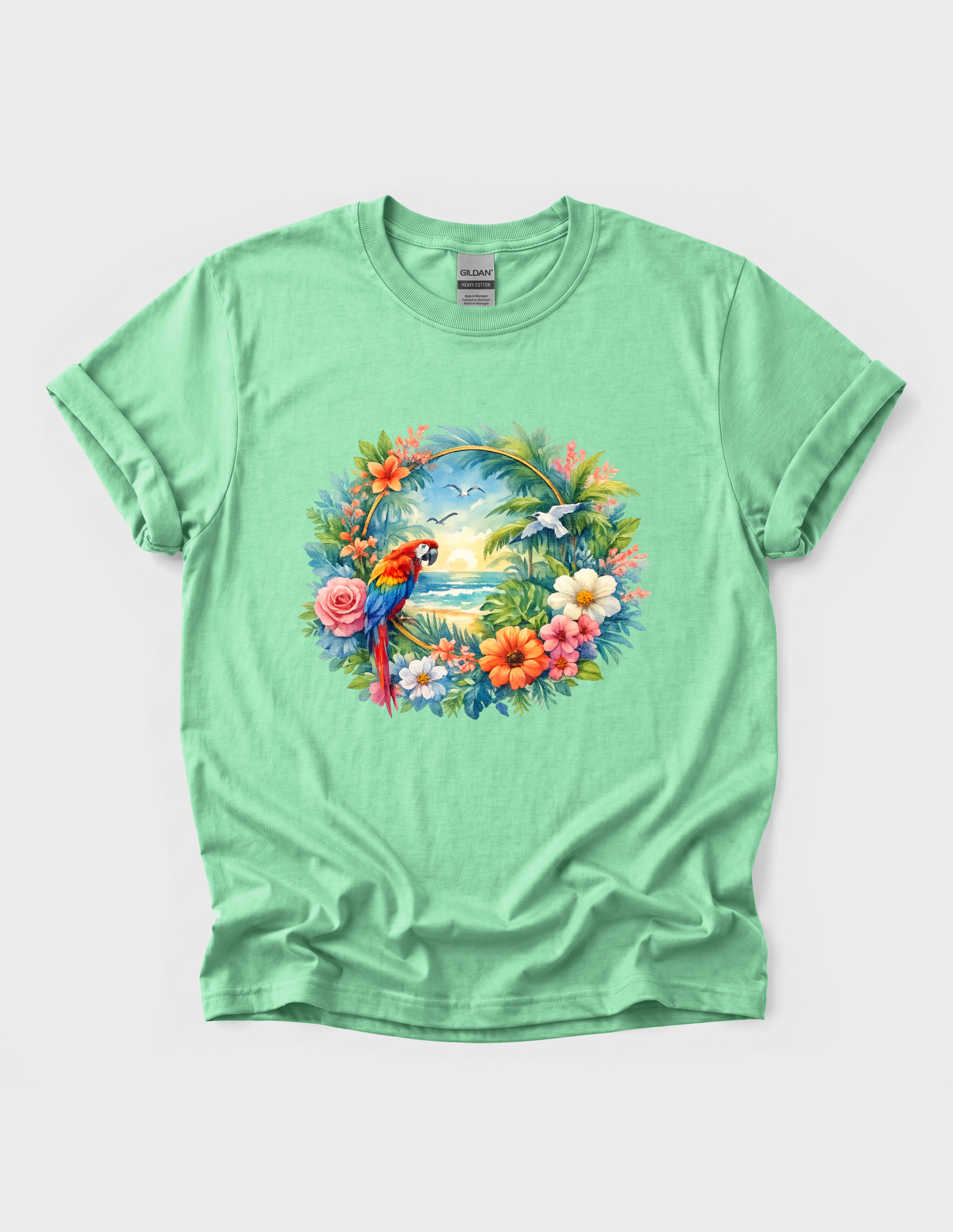 Tropical Bird Graphic Tee T-shirt or Sweatshirt ADULT Unisex Hoodie / Crewneck Mackaw Colorful Floral Summer Beach Vacation Vibes