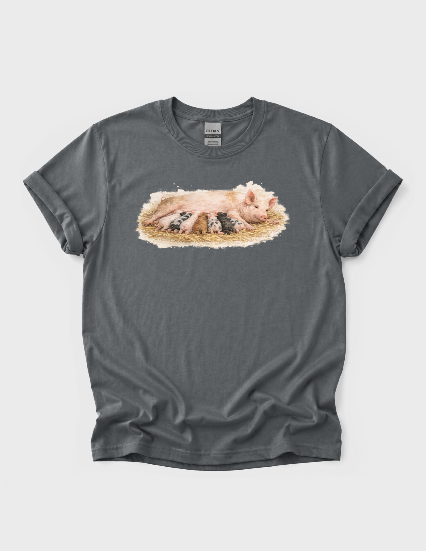 Mama Pig Piglets Graphic Tee T-shirt or Sweatshirt ADULT Unisex Hoodie / Crewneck Nature Watercolor Farm Animal Babies Drinking From Mom