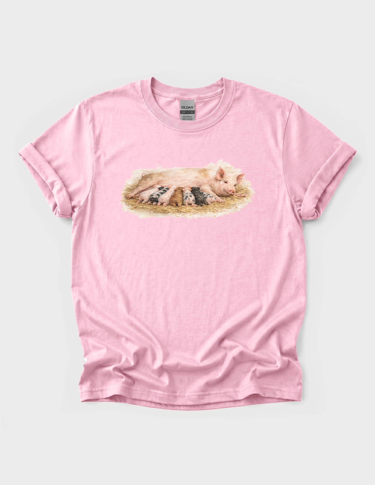 Mama Pig Piglets Graphic Tee T-shirt or Sweatshirt ADULT Unisex Hoodie / Crewneck Nature Watercolor Farm Animal Babies Drinking From Mom
