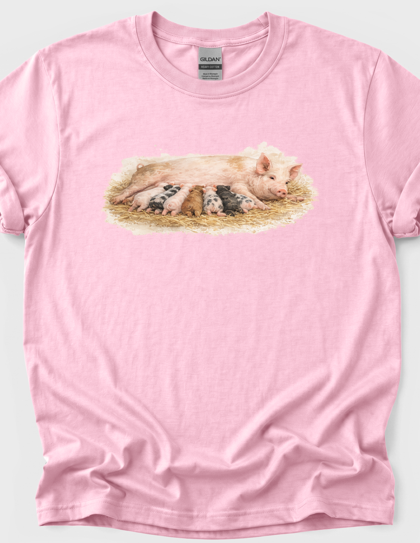 Mama Pig Piglets Graphic Tee T-shirt or Sweatshirt ADULT Unisex Hoodie / Crewneck Nature Watercolor Farm Animal Babies Drinking From Mom