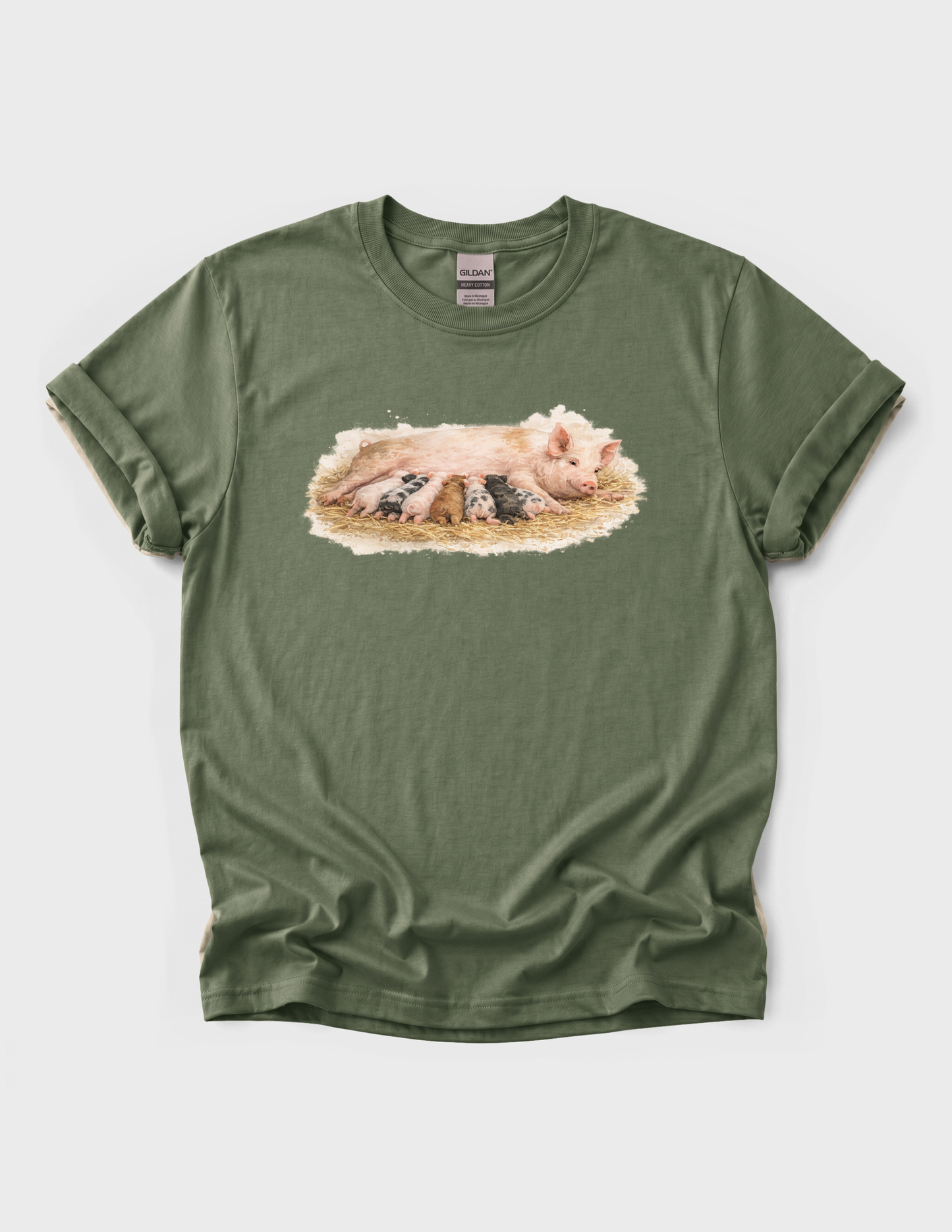 Mama Pig Piglets Graphic Tee T-shirt or Sweatshirt ADULT Unisex Hoodie / Crewneck Nature Watercolor Farm Animal Babies Drinking From Mom