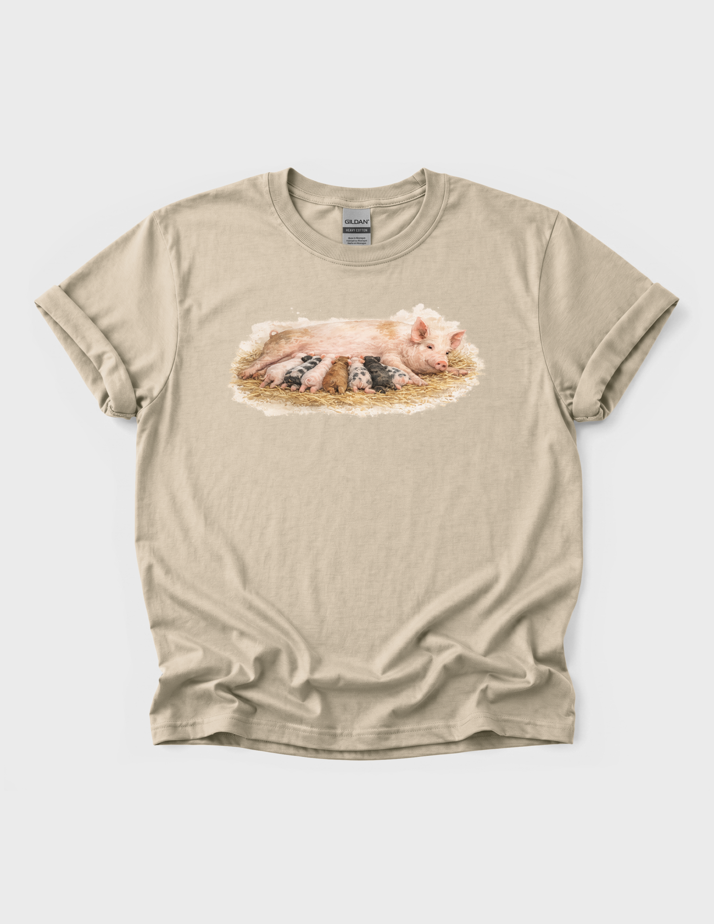 Mama Pig Piglets Graphic Tee T-shirt or Sweatshirt ADULT Unisex Hoodie / Crewneck Nature Watercolor Farm Animal Babies Drinking From Mom