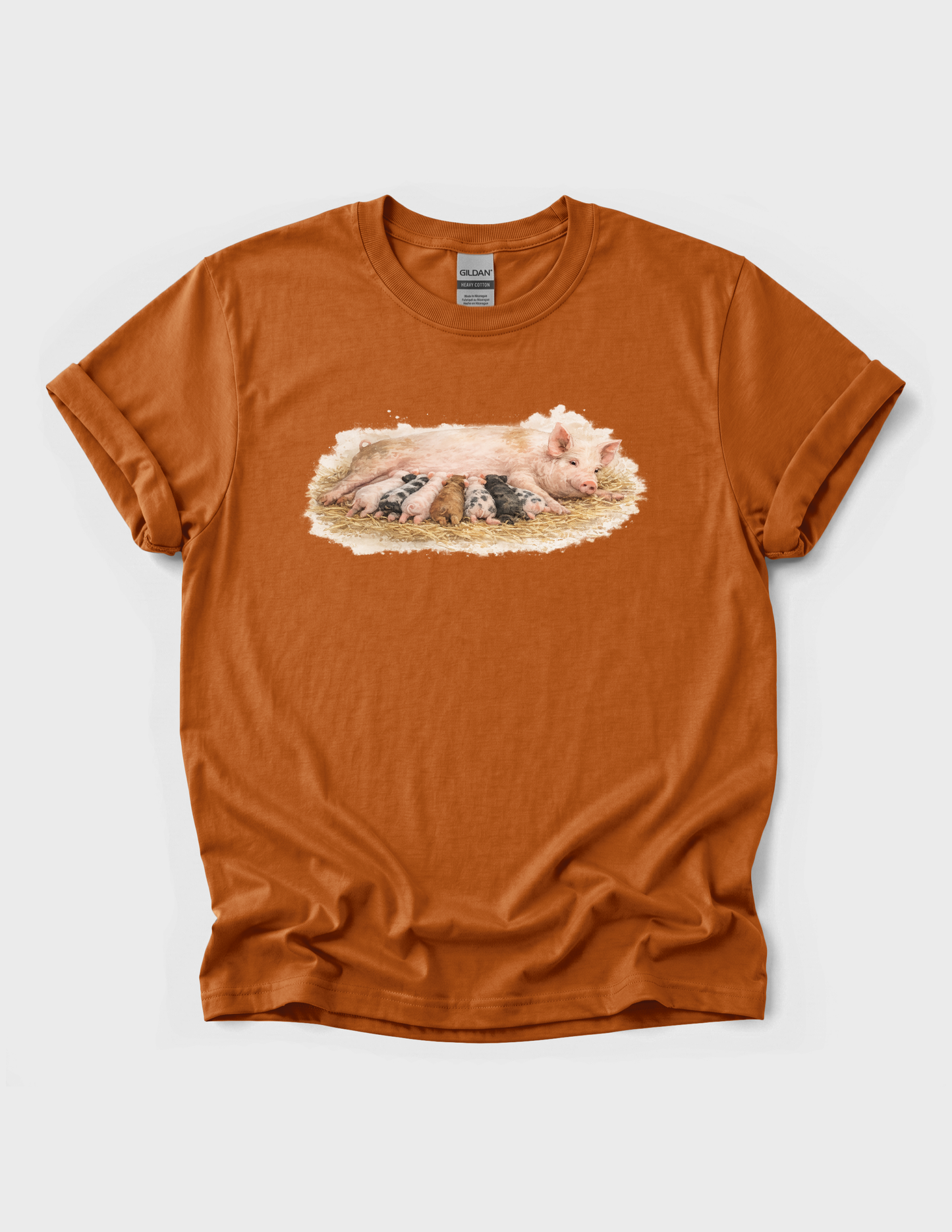Mama Pig Piglets Graphic Tee T-shirt or Sweatshirt ADULT Unisex Hoodie / Crewneck Nature Watercolor Farm Animal Babies Drinking From Mom