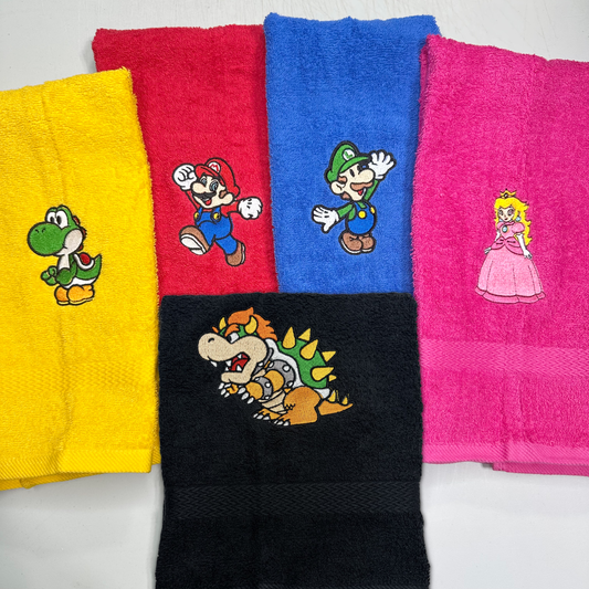Mario Bros Towels Embroidered Hand Towel Bathroom Home Video Game Decor Luigi Bowser Yoshi Princess Peach