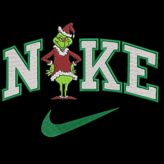 Nike logo with a character from 'The Grinch' replacing the 'O'.