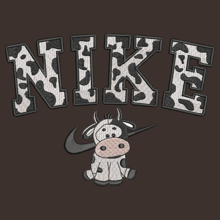 Nike Cow Embroidered ADULT Hoodie / Crewneck Sweatshirt Unisex Black Spotted Farm Animal