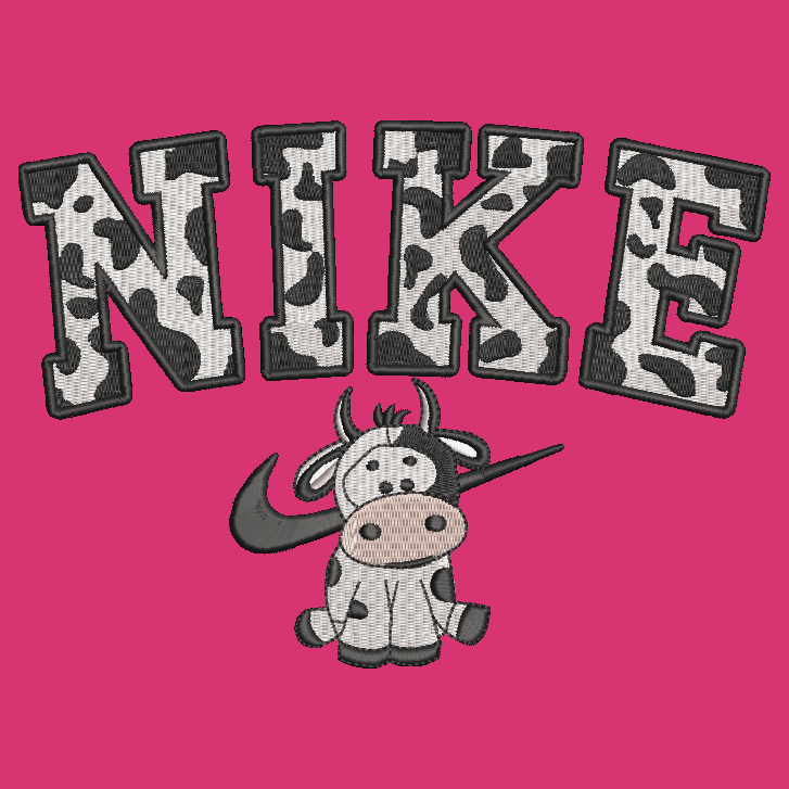 Nike Cow Embroidered ADULT Hoodie / Crewneck Sweatshirt Unisex Black Spotted Farm Animal